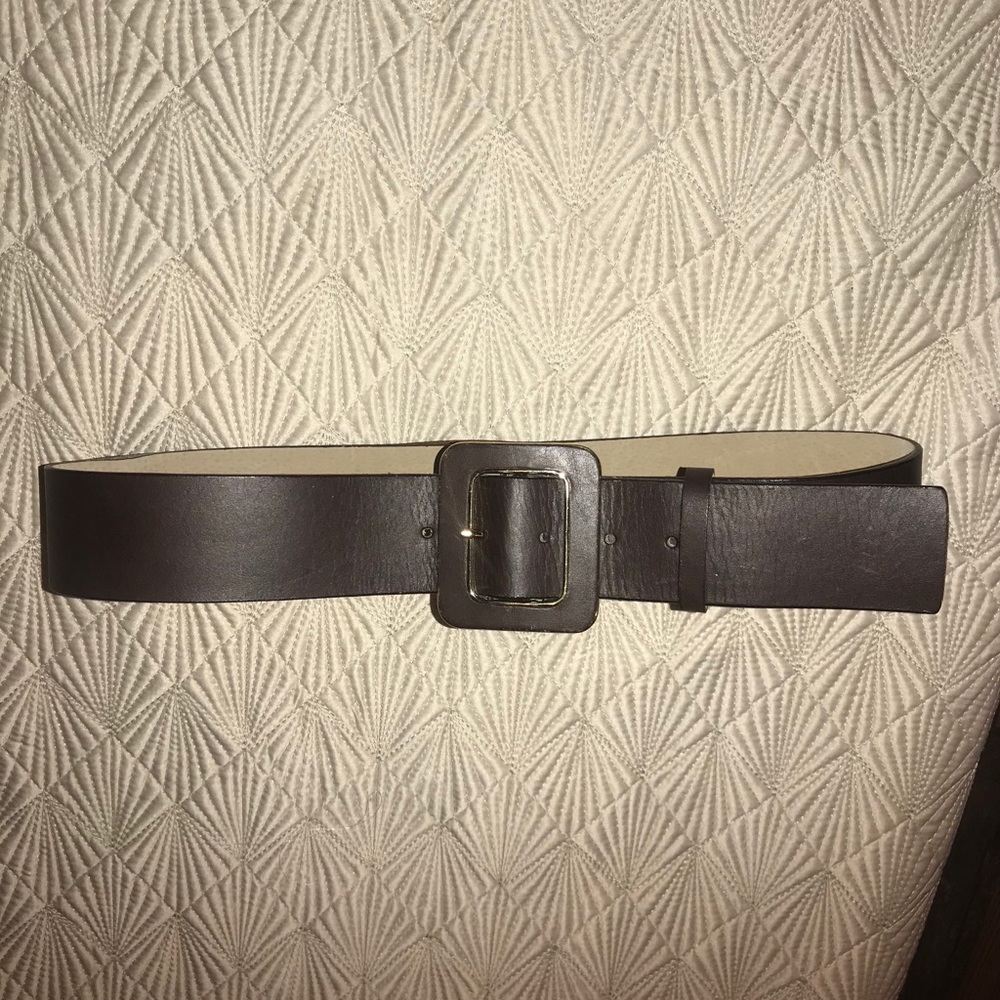 Brown genuine leather wide buckle belt Oscar